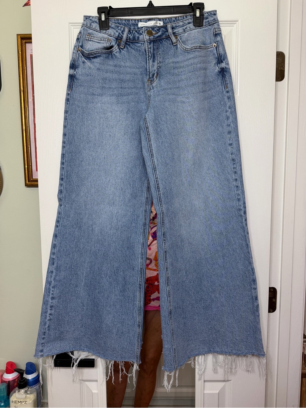 Altar'd State Light Blue Wide Leg Raw Hem Jeans